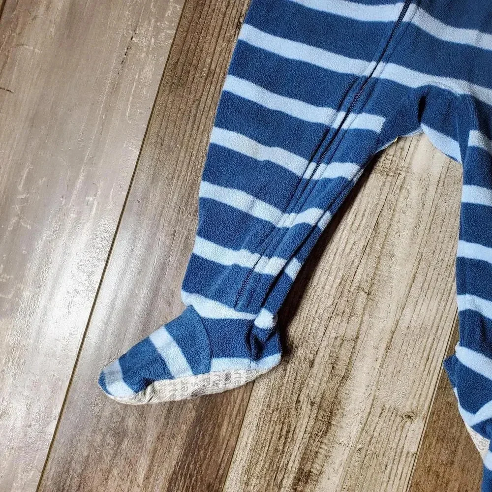 Carter's Size 12m Fleece Footed Pajamas Blue Striped Moose